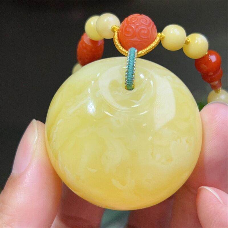 天然俄料原矿白花蜜蜡公主扣吊坠女款项链33.8克妖花纹无烤色