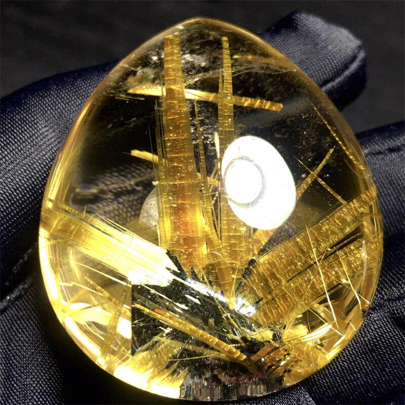 天然水晶金发晶巴西板钛晶猫眼大水滴型吊坠项链48.5克原矿顺发邮