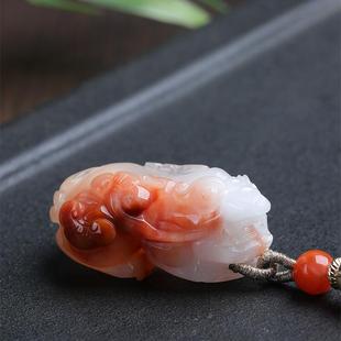 天然水晶巴西红兔毛白兔毛双色貔貅女款项链吊坠20.9克透体发晶秀