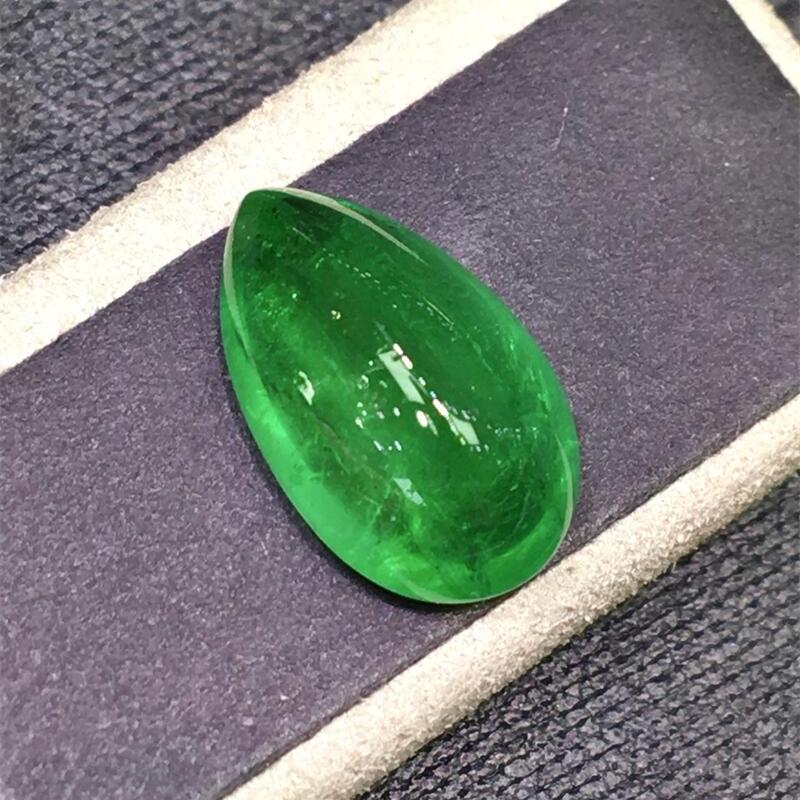 天然素面祖母绿水滴形镶嵌裸石火彩好耳饰手镯7.5ct吉尔德证书悠