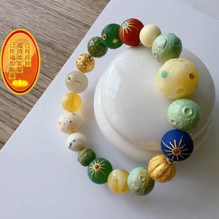 重27.2克jd 18k金配饰 天然湖北原矿绿松石10 15mm星球珠多宝手链