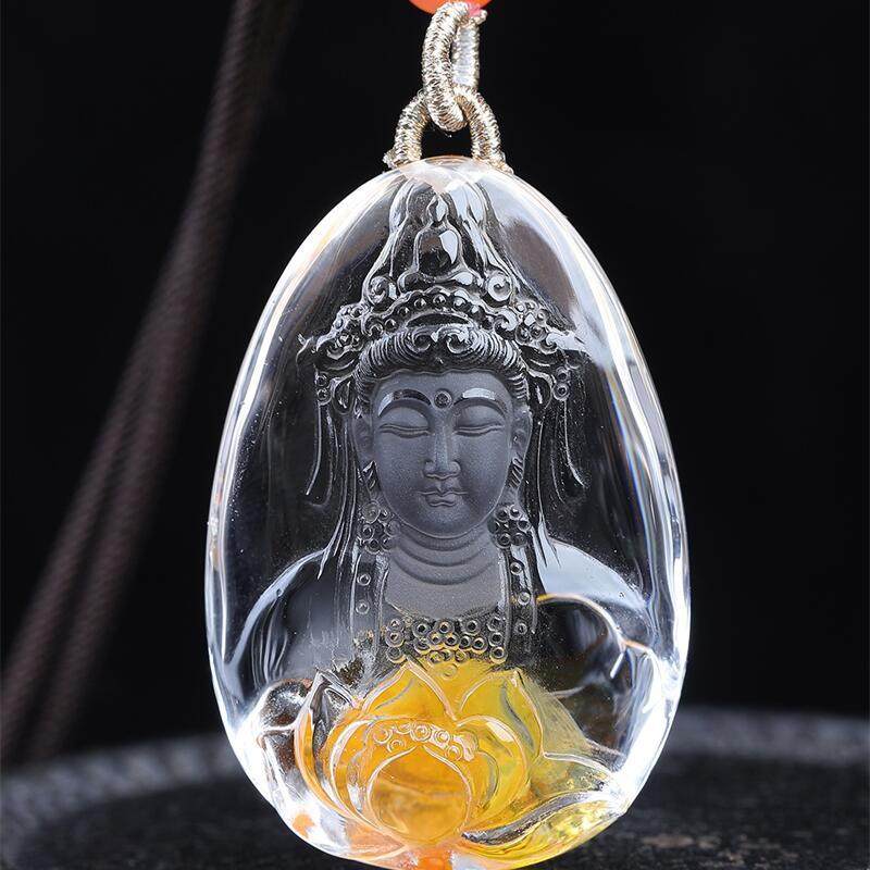 天然水晶黄胶花莲花观音头项链吊坠32克俏色火彩凤凰通透体焦花秀,饰品/流行首饰/时尚饰品新,颈饰,淘宝优惠券,粉丝福利购,淘宝优惠卷