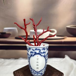 天然意大利科西卡红珊瑚树摆件13.6克有机宝石阿卡沙丁黑牛血红速