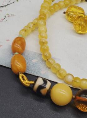 天然蜜蜡多宝项链 18.5mm俄料蜜蜡老型珠蜜蜡貔貅珠 重30.92克dhh