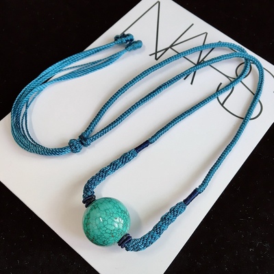 天然湖北高瓷原矿绿松石单珠毛衣链吊坠项链圆珠精品细网花料