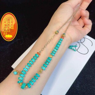 天然湖北原矿绿松石5-7.6mm直切项链 高瓷隔片锁骨链搭18k金配件j