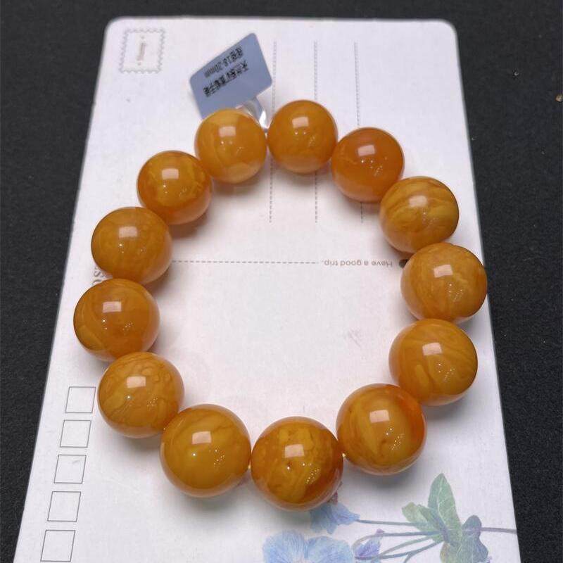 天然欧洲原矿回流老花蜜蜡手链手串18.8mm金绞蜜无优化无烤色秀