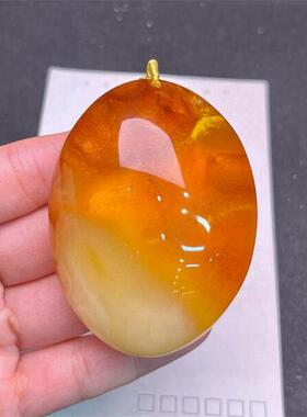 天然俄料原矿金包蜜原皮女款项链吊坠47.6克无优化无烤色琥珀秀