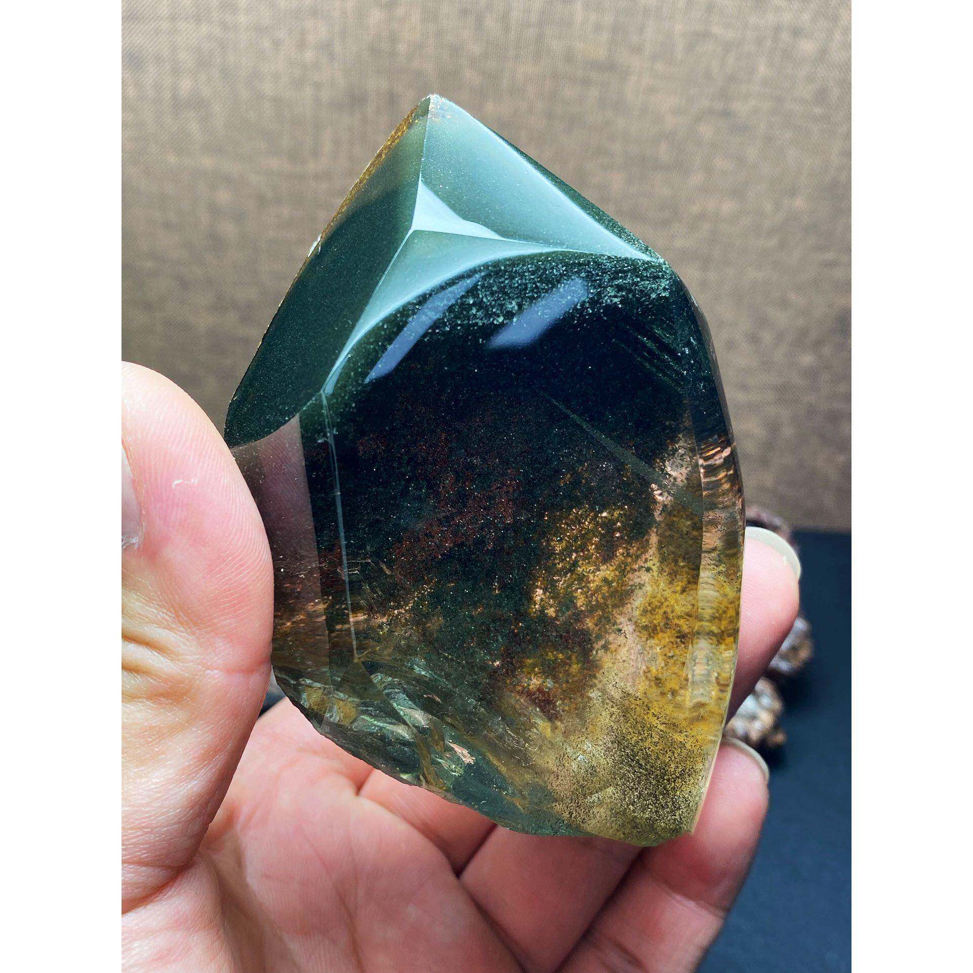 天然水晶彩幽灵景石 原石摆件 晶体通透尺97 65 40mm 305.1克 yl0