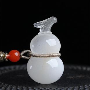 天然水晶巴西白兔毛手工雕刻葫芦女款项链吊坠19克白发晶通透体秀