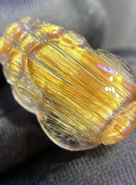 天然水晶巴西原矿满顺发猫眼板钛晶金发晶貔貅吊坠项链8.6克夸