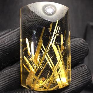 天然水晶金发晶巴西板钛晶猫眼平安无事牌吊坠项链31.4克原矿邮