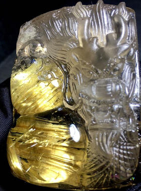 天然巴西金发晶钛晶水晶葫芦龙牌大吊坠项链板钛猫眼礼物83.1克邮