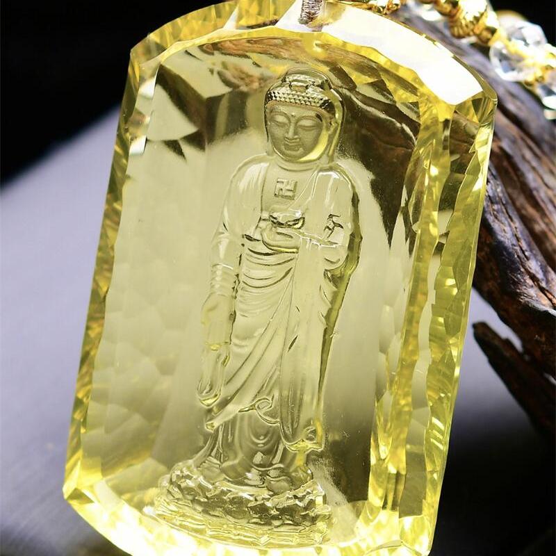 加大号天然巴西黄水晶千禧面雕刻大日如来吊坠项链钻石切工81g即