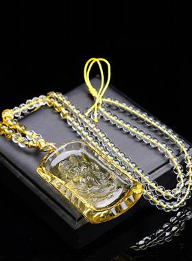 天然巴西黄水晶千禧面九尾狐狸吊坠项链 尺62 40 13mm钻石切工ss0