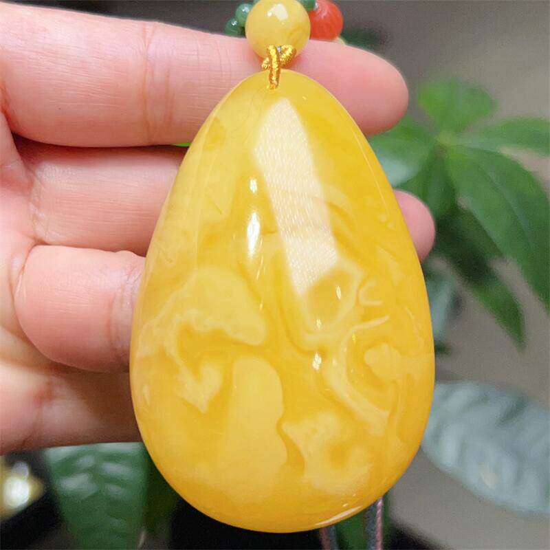 天然原矿俄料妖孽纹蜜蜡大水滴吊坠女款项链43.6克无优化无烤色