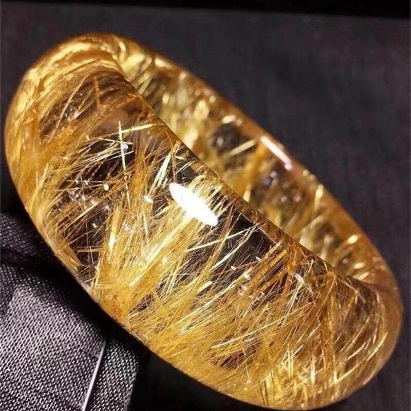天然水晶巴西金发晶钛晶顺发手镯圈口57mm钛晶板钛猫眼原矿贺