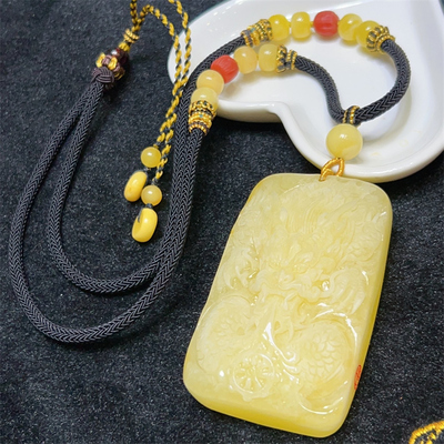 天然原矿俄料蜜蜡牌吊坠项链无优化无烤色蜜蜡绳琥珀60.8克