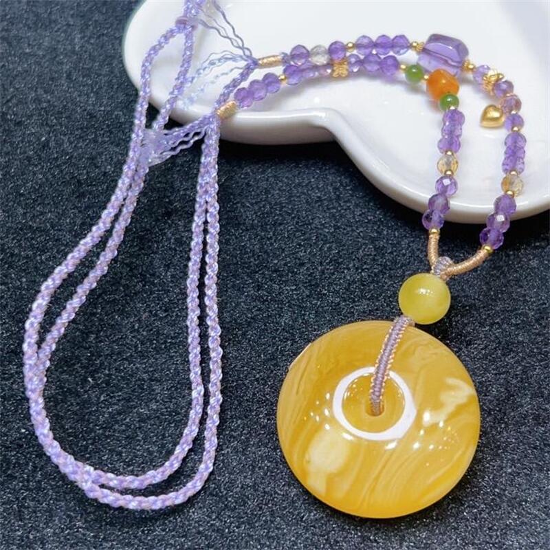 天然原矿俄料妖孽纹蜜蜡平安扣吊坠女款项链11.4克无优化无烤色凯