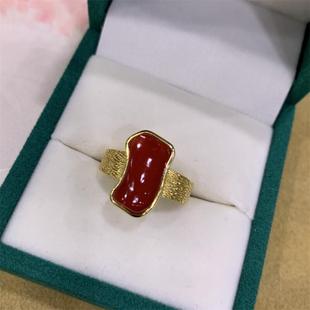 天然日本阿卡珊瑚s925银戒指有机宝石沙丁牛血红深海红科西嘉颂
