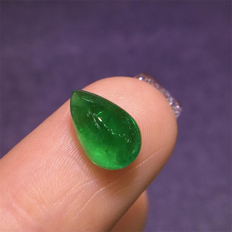 天然素面祖母绿镶嵌裸石水滴形火彩好耳钉耳坠2.62ct吉尔德证书悠