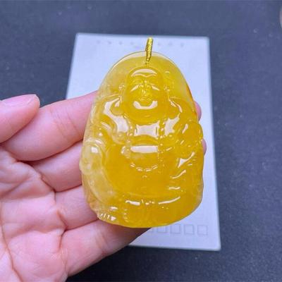 天然俄料原矿鸡油黄蜜蜡自在佛女款项链吊坠40.3克无优化无烤色秀