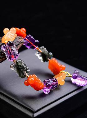 天然多宝俏色福鱼金鱼手链 富贵有余 连年有余 金玉满堂重31克ss0