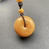 天然俄料原矿满蜡平安扣项链吊坠30克妖花纹无优化无烤色琥珀速