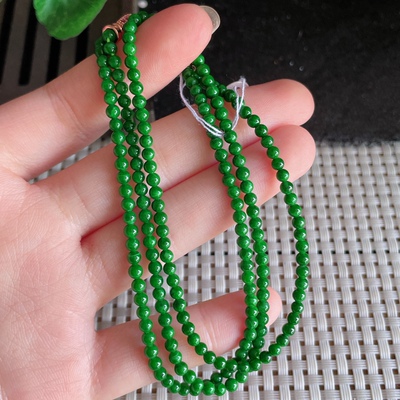 天然缅甸高端翡翠a货满绿小米珠项链198颗xcbr