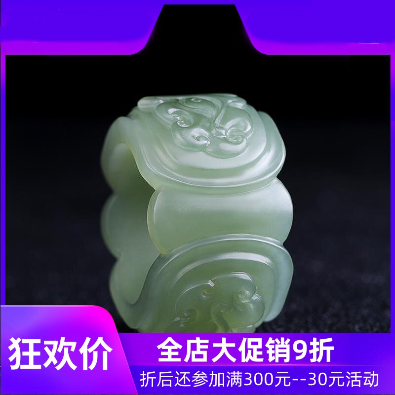 和田玉扳指男款大拇指饕餮纹青玉指环貔貅兽面玉石戒指女mzr