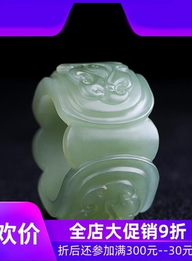 和田玉扳指男款大拇指饕餮纹青玉指环貔貅兽面玉石戒指女mzr