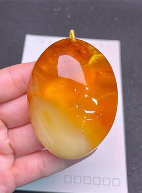 天然俄料原矿金包蜜蜡女款项链吊坠47.6克金绞蜜无优化无烤色秀