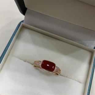 天然赤血AK红珊瑚蛋面戒指阿卡有机宝石沙丁牛血红深海红科西嘉颂