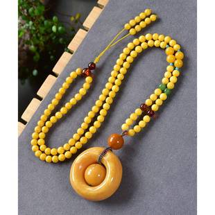 天然俄料老蜜蜡平安扣吊坠项链 坠重24.3克配蜜蜡项链dj 精致饱满