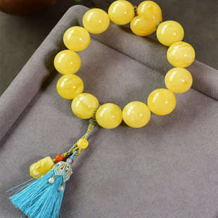 天然俄料原矿蜜蜡鸡油黄单圈手链手串19.5mm无优化无烤色琥珀凯