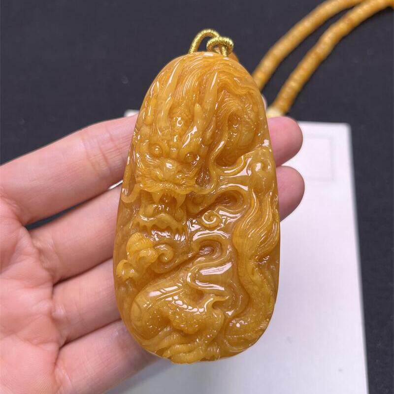 天然欧洲原矿回流老蜜蜡龙牌女款项链吊坠29.4克无优化无烤色