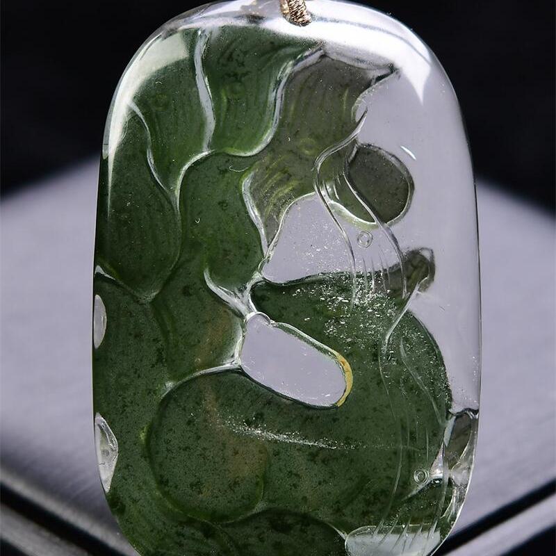 加大号天然绿幽灵俏色九尾狐狸吊坠毛衣项链两用款手工雕工74.6即