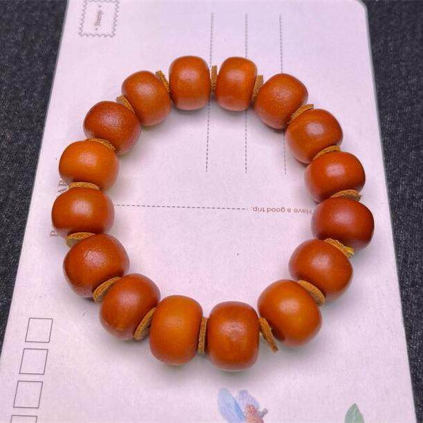 天然欧洲原矿橘皮纹老蜜蜡老型手链手串16.6mm无优化无烤色琥珀秀