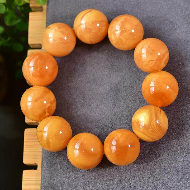 天然欧洲原矿回流老花蜜蜡手链手串22.6mm妖花纹无优化无烤色秀