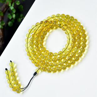 天然墨西哥蓝珀108粒佛珠手串女款项链8mm5A净水无优化无烤色