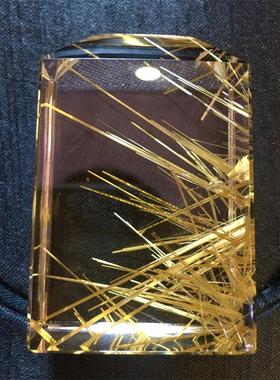 天然钛晶印章方章131.2克巴西金发晶钛晶板钛猫眼原矿顺发水晶邮