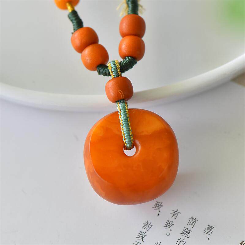 天然俄料原矿老蜜蜡马蹄珠女款项链吊坠16.6克无优化无烤色琥珀