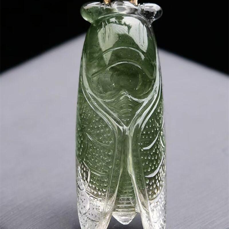 大号巴西天然原矿水晶绿幽灵俏色金蝉吊坠项链手工雕工27.5g即