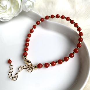 天然红珊瑚圆珠手串手链4.8m色有机宝石阿卡沙丁深海红科西嘉速