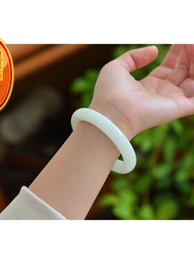 天然新疆和田玉羊脂玉55mm圈口手镯 重57.68克 玉质细腻 配证书bh