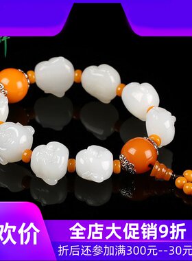 新疆和田玉羊脂白玉弥勒佛手串玉石男女款8颗佛头手链yzf