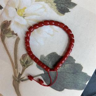 天然原色科西嘉阿卡珊瑚深海红黑牛血直切鼓珠手串手链5.8～7mm颂