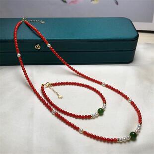 天然红珊瑚s925银手链手串项链套装原色阿卡沙丁深海红科西嘉速