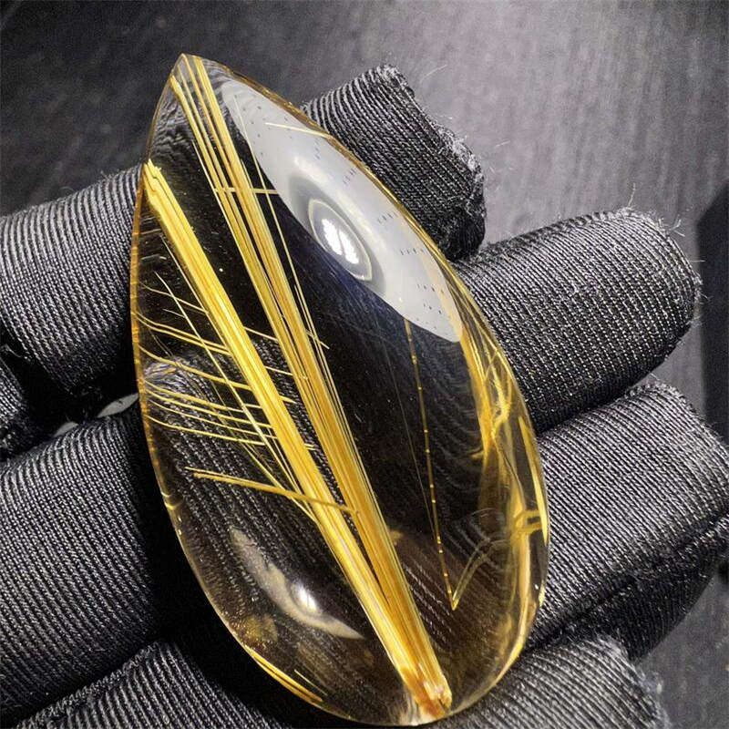 天然水晶金发晶巴西板钛晶猫眼水滴形裸石吊坠项链18.4克原矿邮