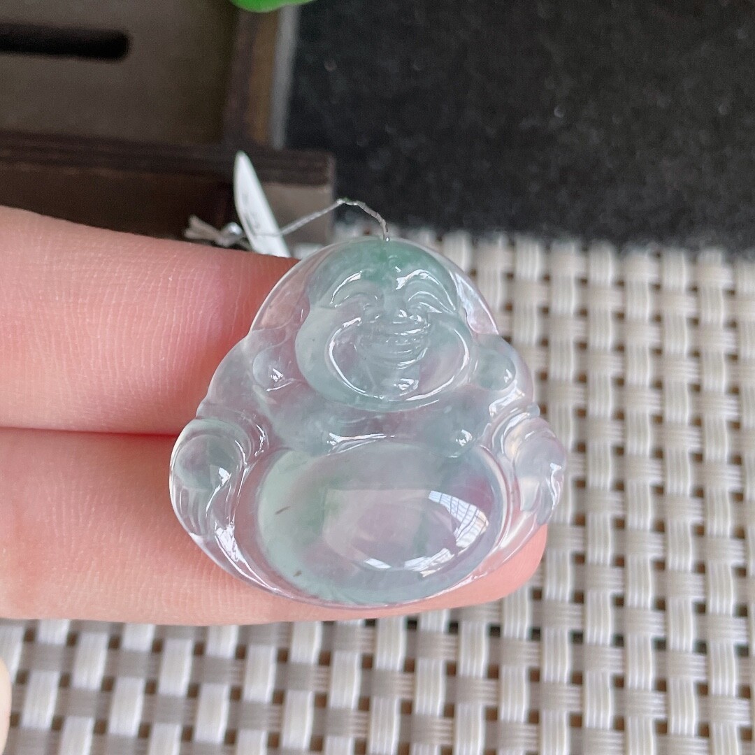 天然缅甸高端翡翠a货冰种飘绿佛公吊坠xcbr